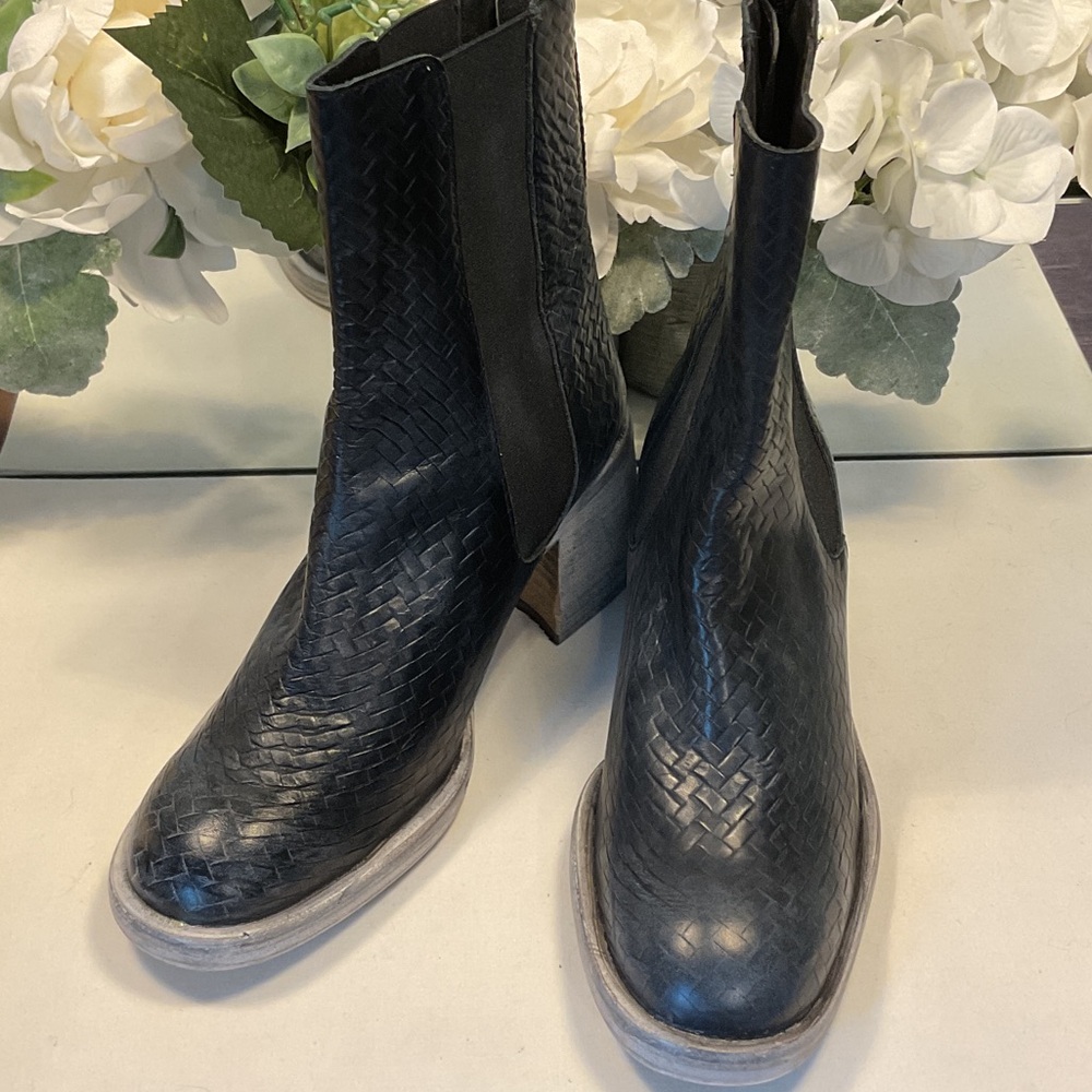 Free People Navy Woven Leather Boots